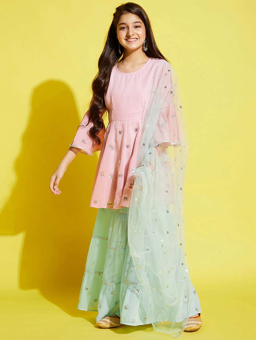 girls embroidered kurta sharara suit set - 21716064 - Zoom Image - 0