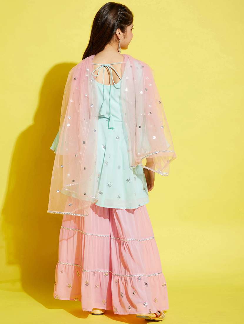 girls embroidered kurta sharara suit set - 21716065 - Standard Image - 3