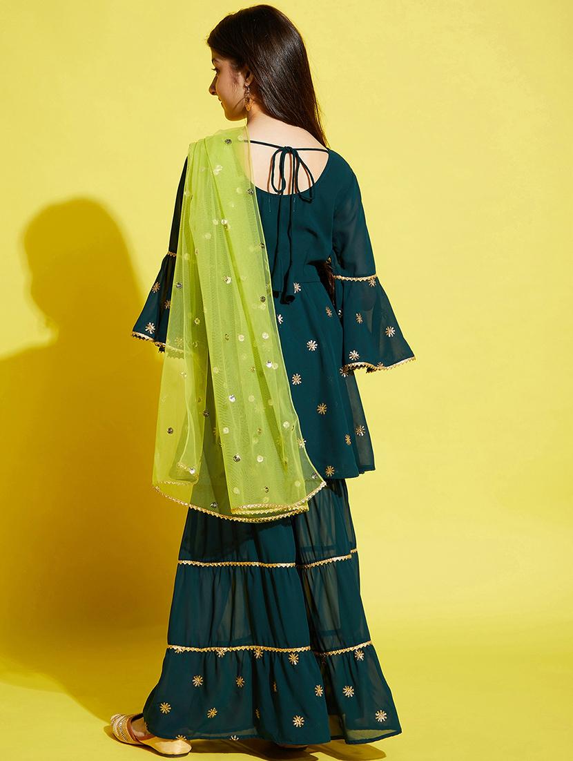 girls embroidered kurta sharara suit set - 21716066 - Standard Image - 3