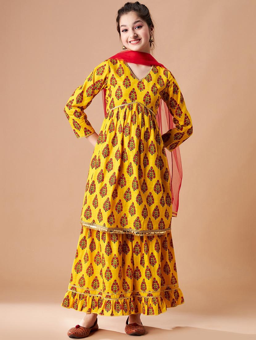 girls printed kurta sharara suit set - 21716123 - Zoom Image - 0