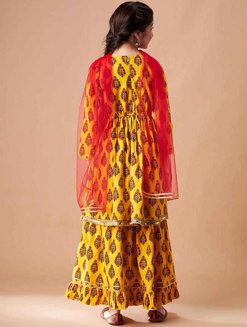 girls printed kurta sharara suit set - 21716123 - Standard Image - 3