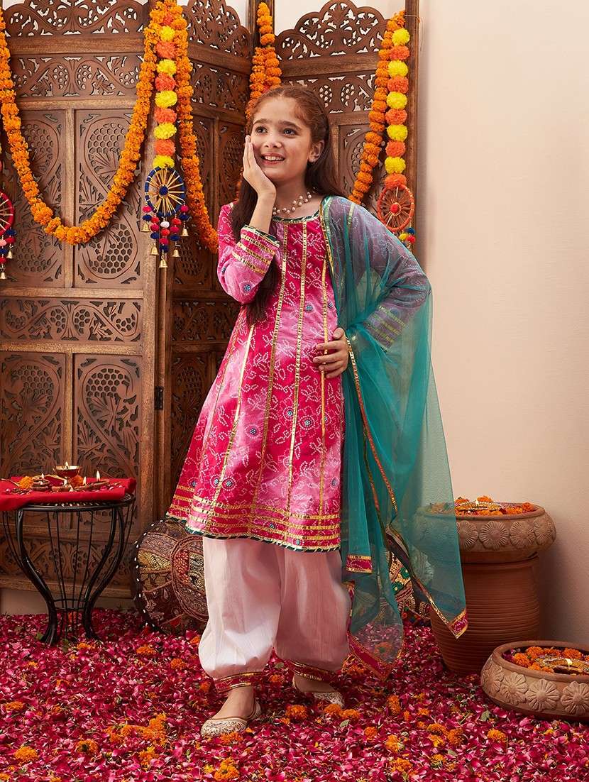 girls printed kurta salwar suit set