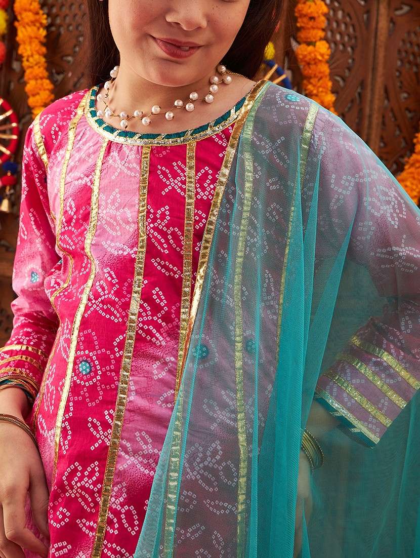 girls printed kurta salwar suit set - 21716127 -  Standard Image - 3