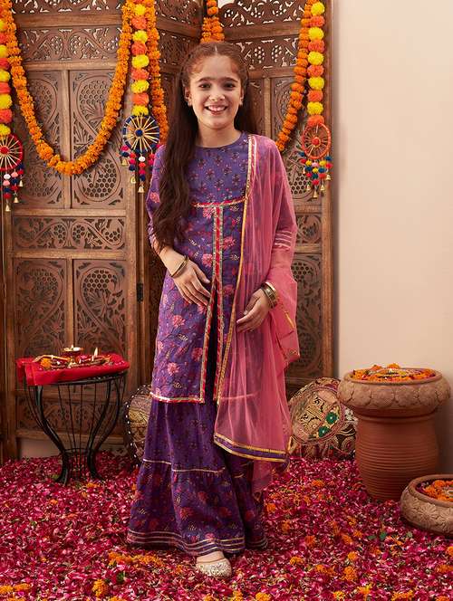girls floral kurta sharara set with dupatta - 21716133 -  Standard Image - 0