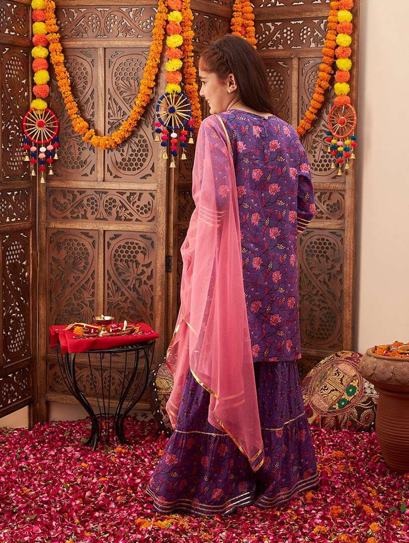 girls floral kurta sharara set with dupatta - 21716133 - Standard Image - 3