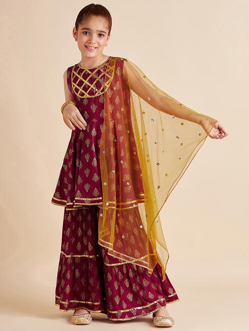 girls printed kurta sharara set with dupatta - 21716140 -  Standard Image - 0