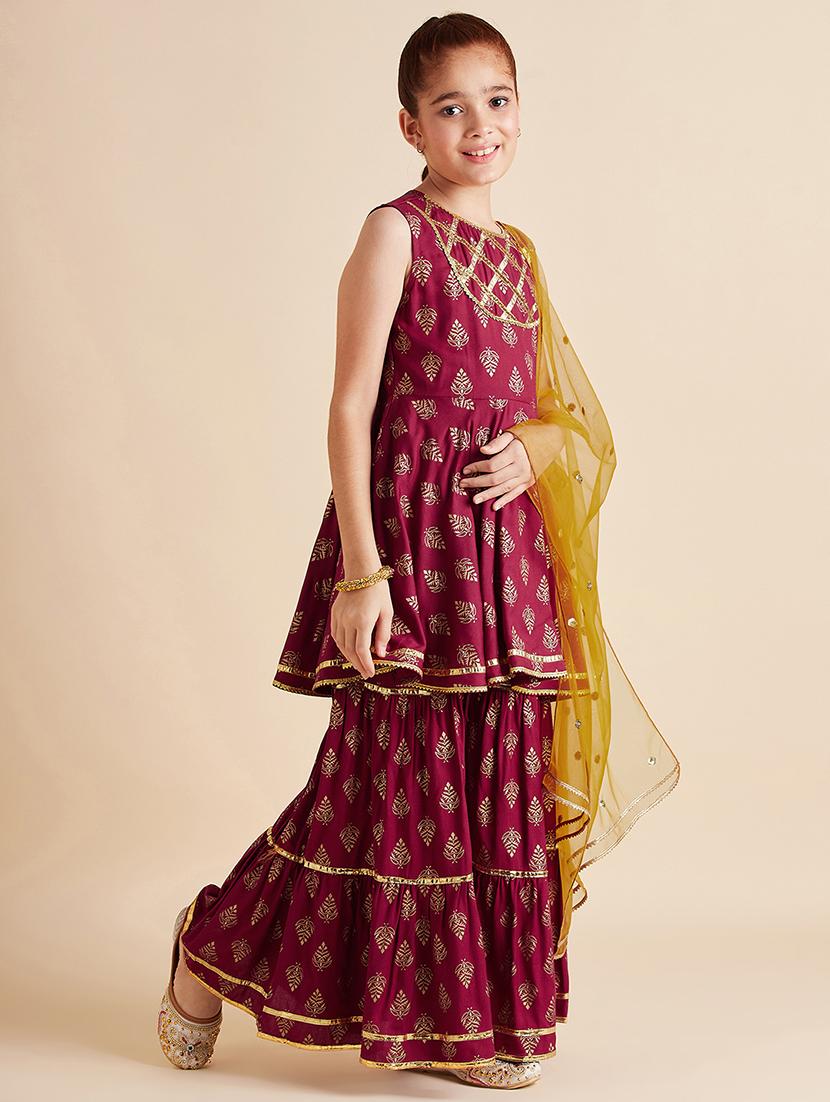 girls printed kurta sharara set with dupatta - 21716140 - Standard Image - 3