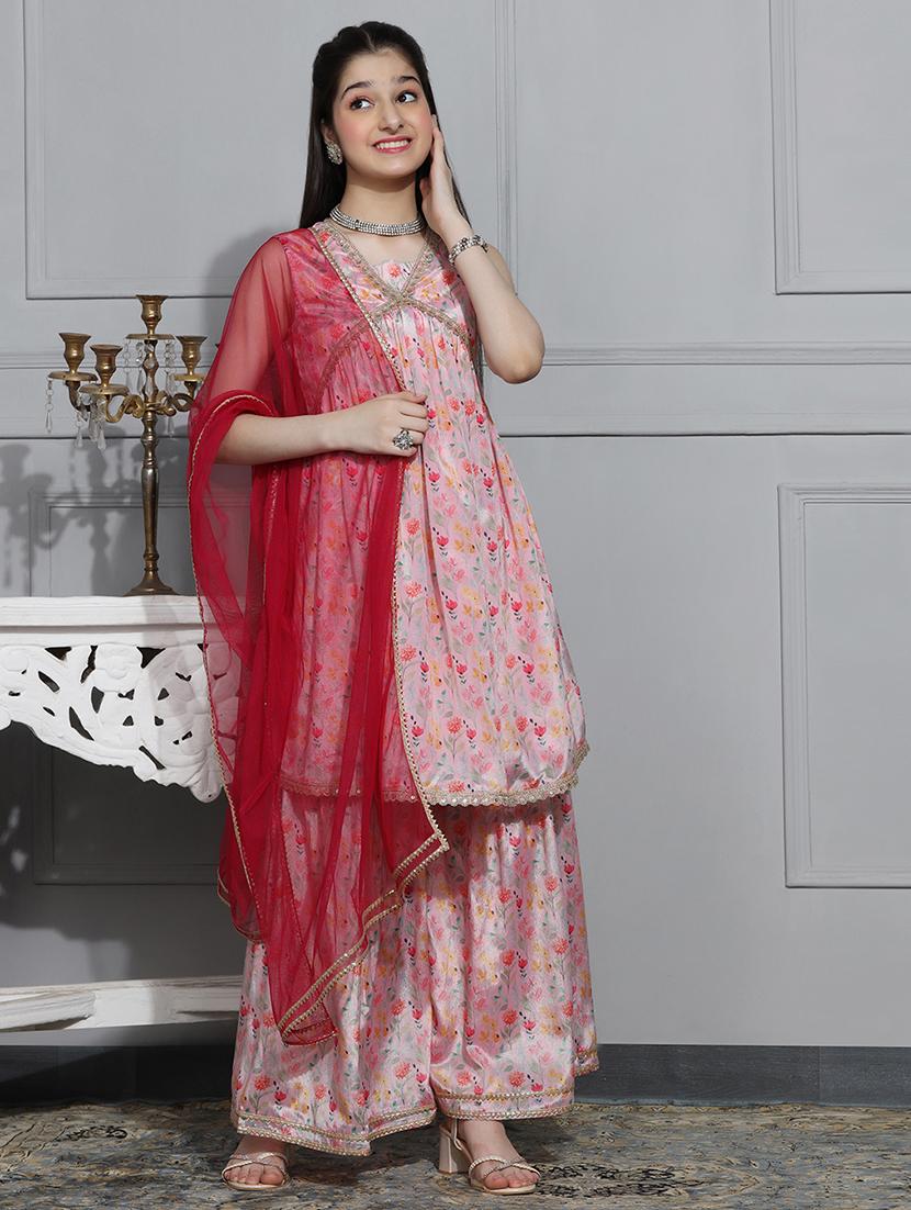girls floral printed kurta sharara set with dupatta - 21716143 - Zoom Image - 0