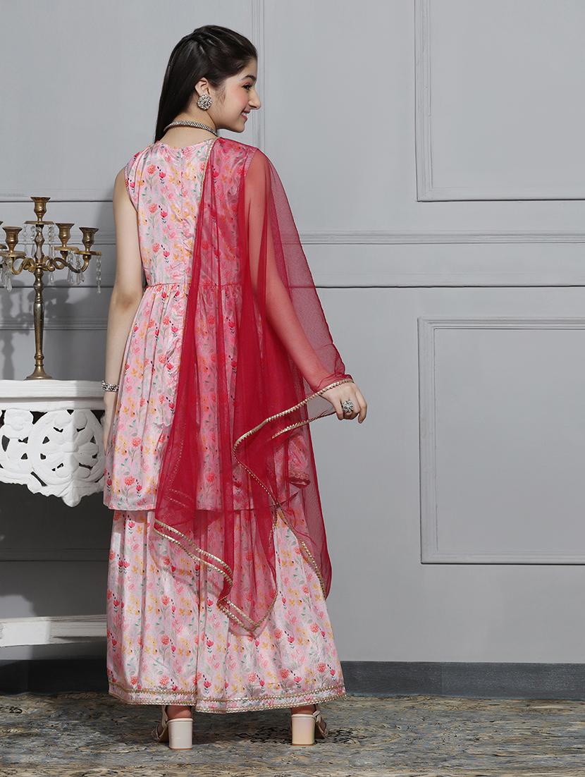 girls floral printed kurta sharara set with dupatta - 21716143 - Standard Image - 3