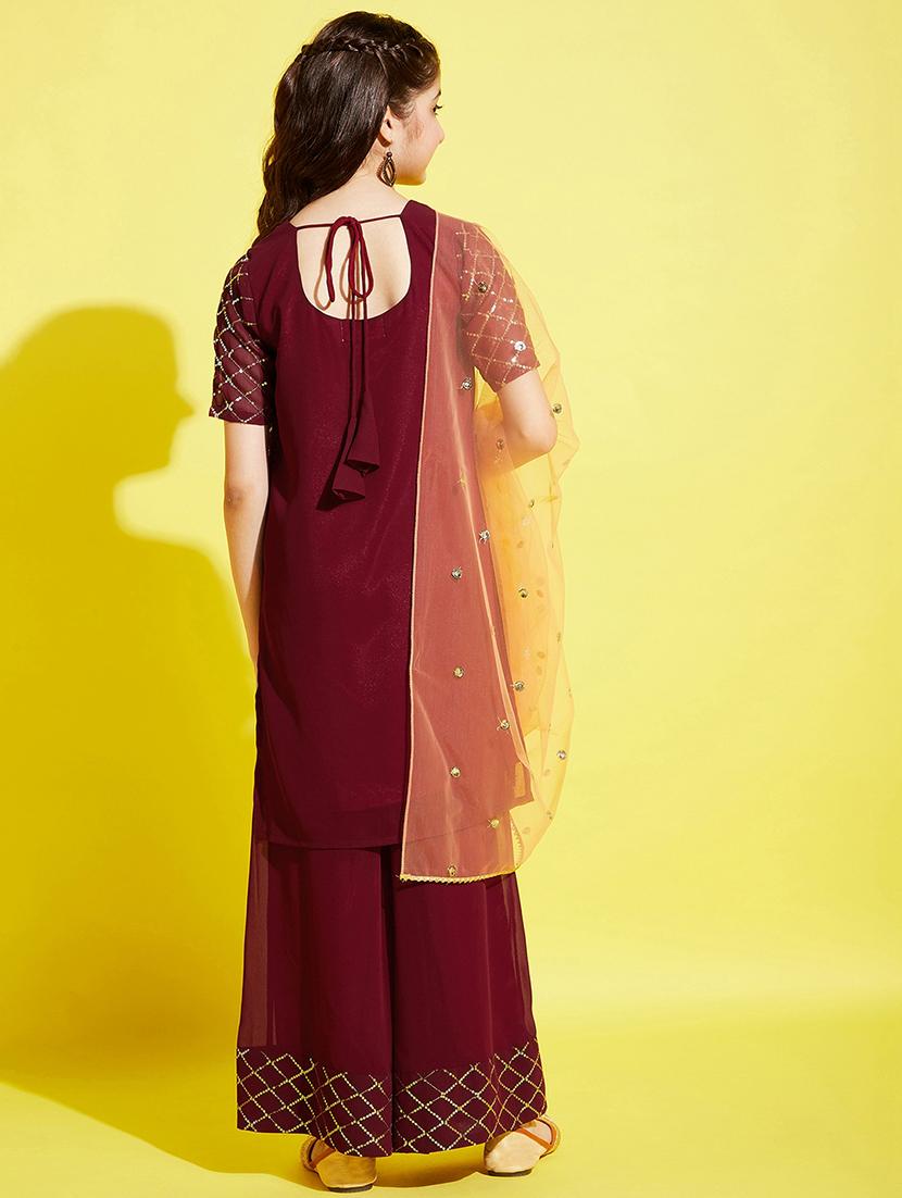girls sequin work kurta palazzo set with dupatta - 21716156 - Standard Image - 3