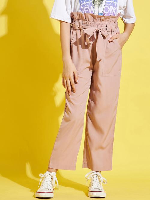 girls peach solid staright trouser - 21716166 -  Standard Image - 0