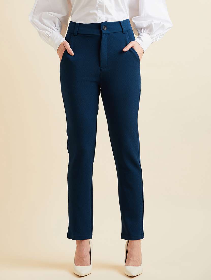women solid high rise cigarette pants