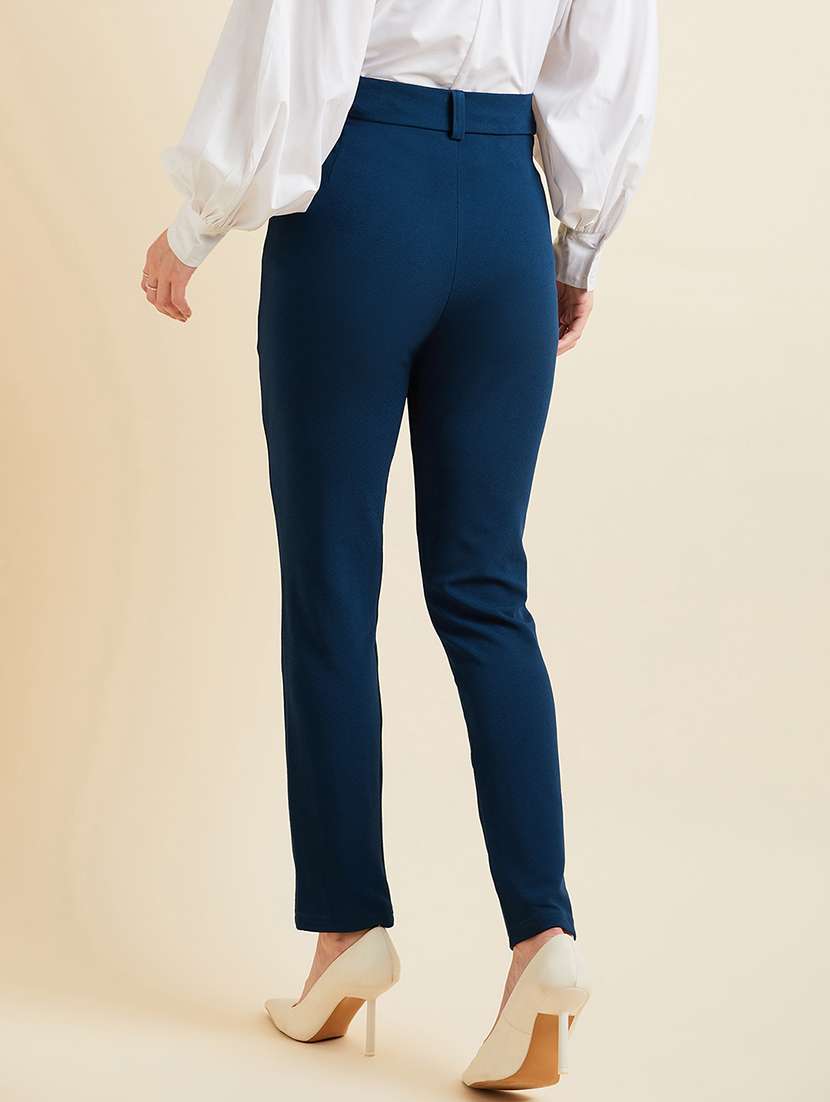 women solid high rise cigarette pants - 21716179 -  Standard Image - 3