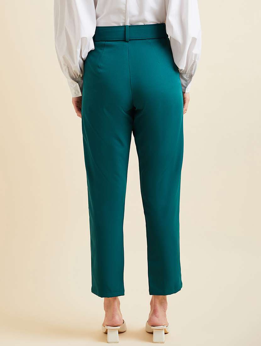 women solid high rise cigarette pants - 21716180 -  Standard Image - 3
