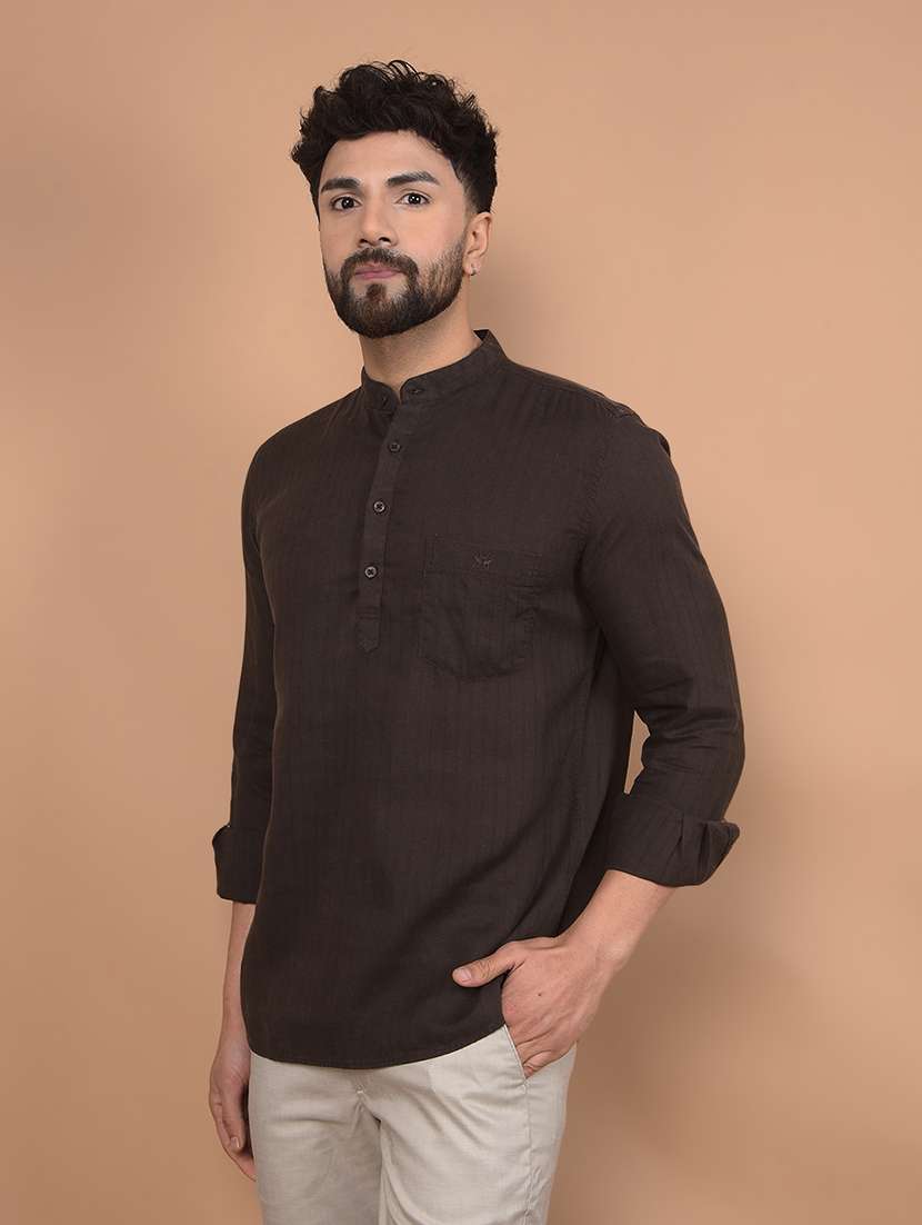 men mandarin neck solid short kurta - 21716217 -  Zoom Image - 0