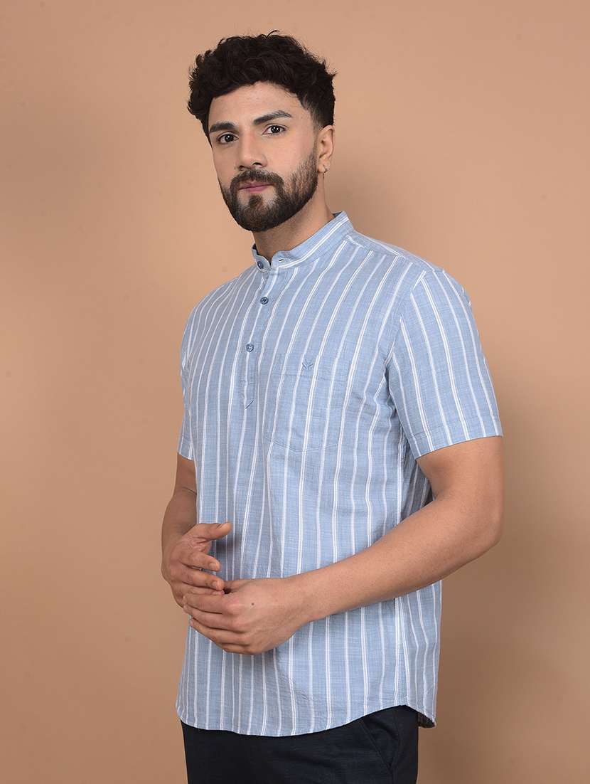 men mandarin neck striped short kurta