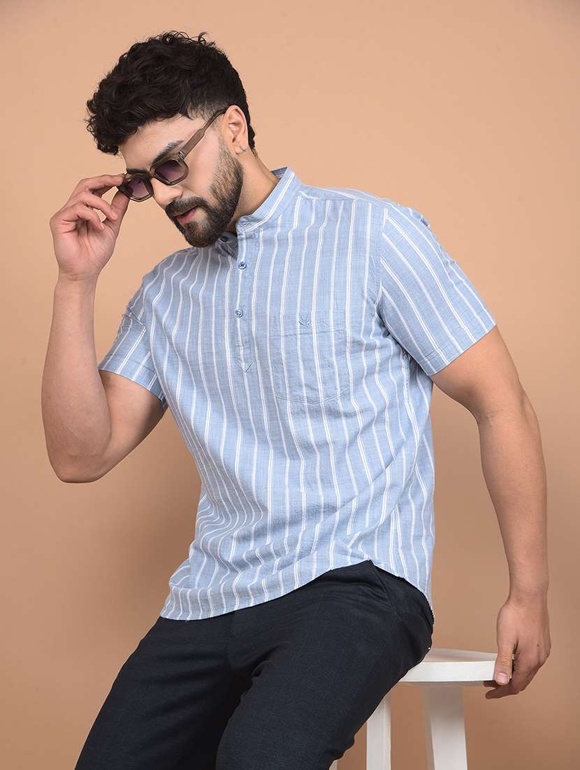 men mandarin neck striped short kurta - 21716219 -  Standard Image - 3