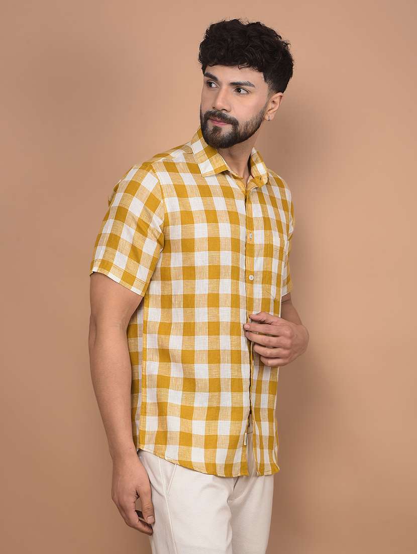 men short sleeves checkered casual shirt