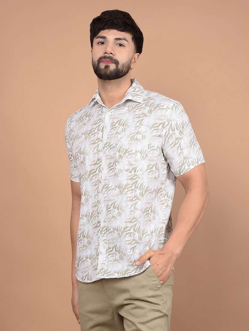 men short sleeves printed casual shirt