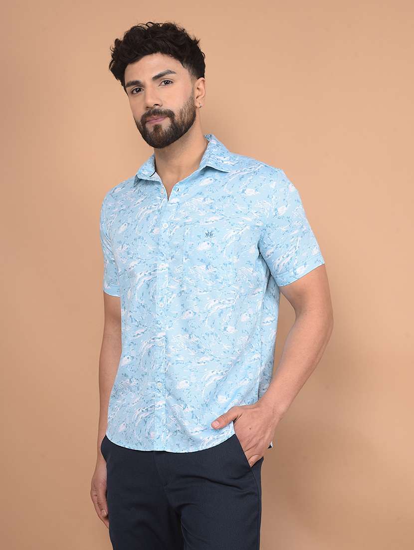 men short sleeves printed casual shirt