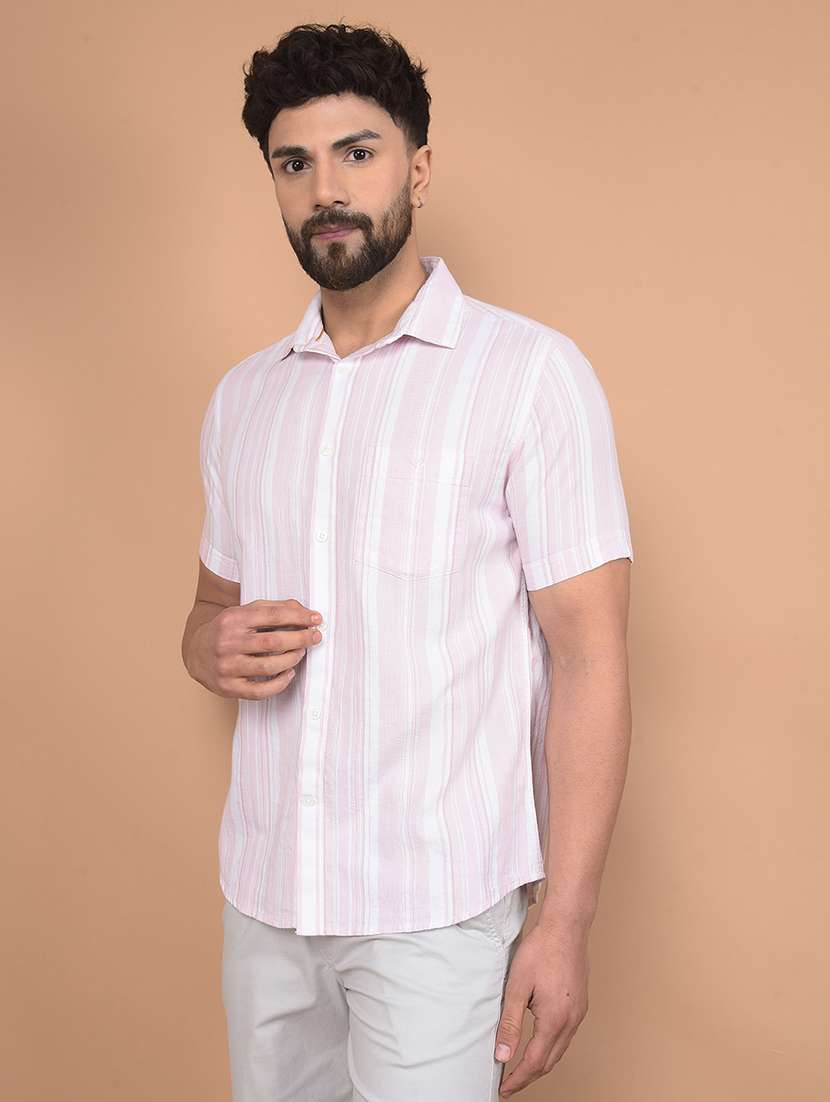 men short sleeves striped casual shirt