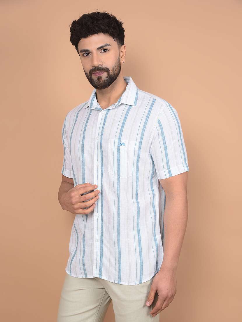 men short sleeves striped casual shirt