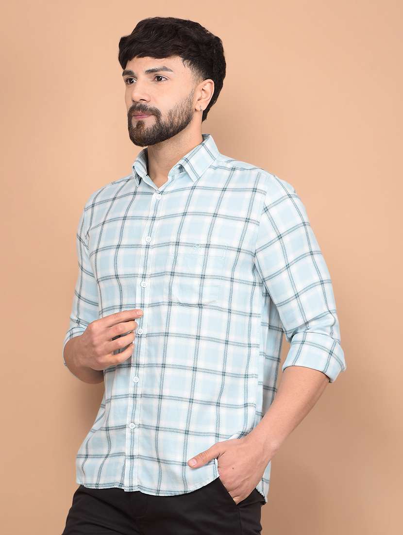 men long sleeves checkered casual shirt