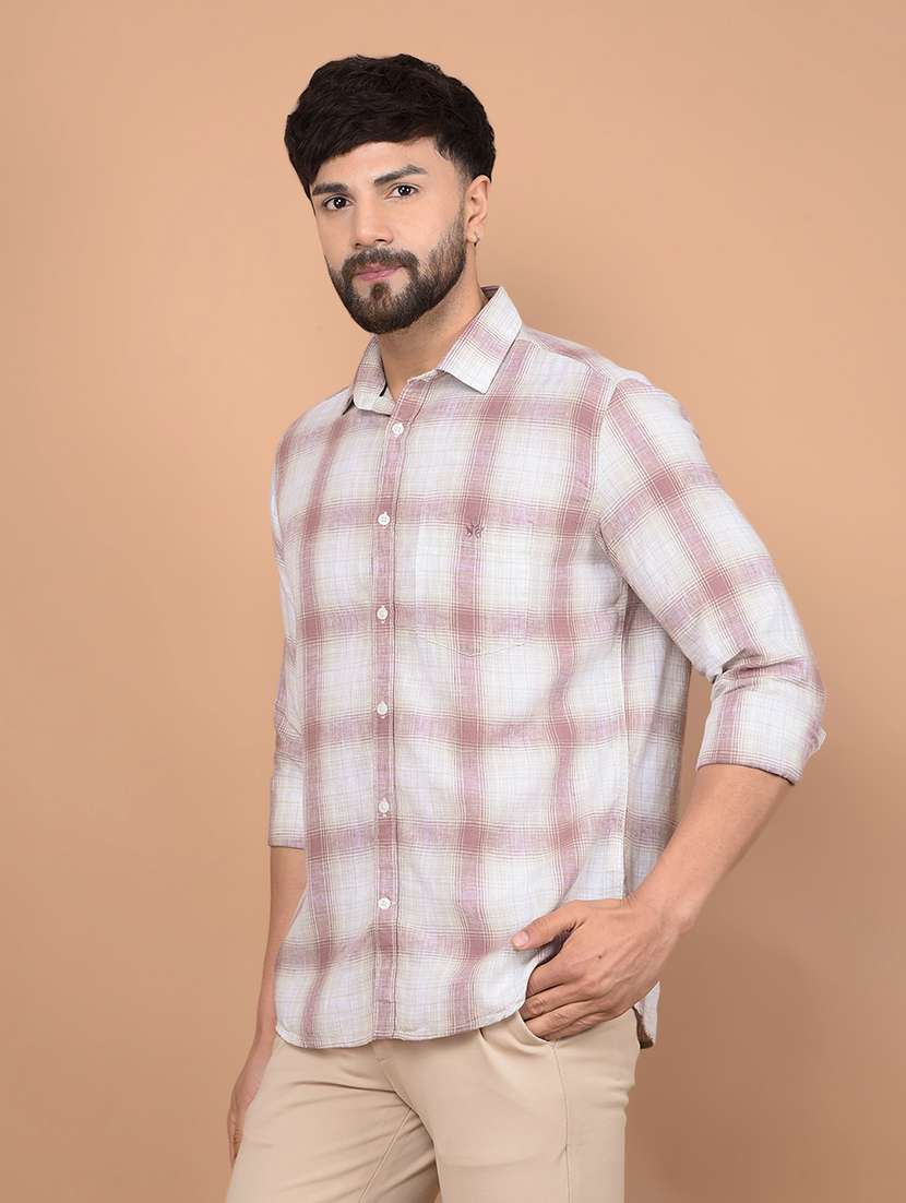 men long sleeves checkered casual shirt
