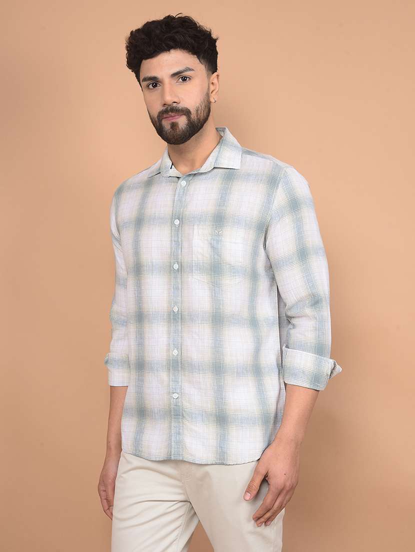 men long sleeves checkered casual shirt