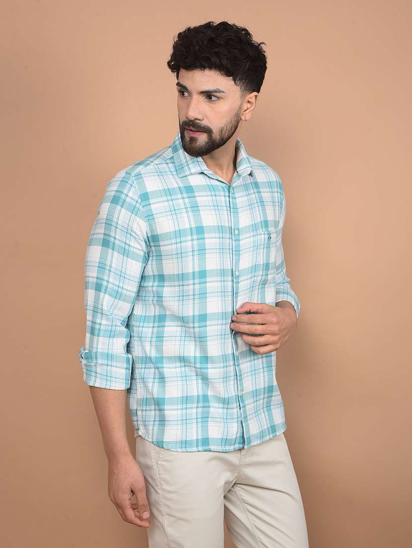 men long sleeves checkered casual shirt