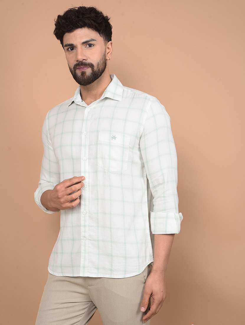 men long sleeves checkered casual shirt