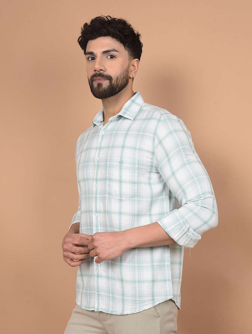 men long sleeves checkered casual shirt