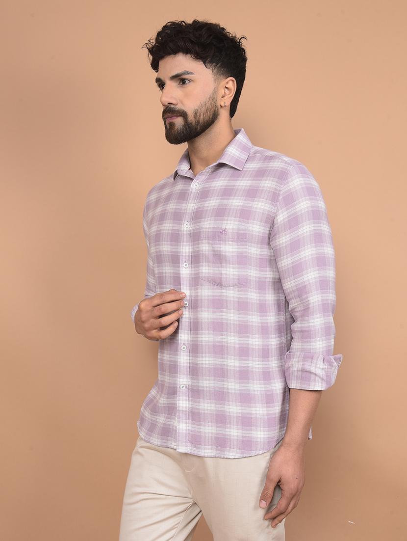 men long sleeves checkered casual shirt