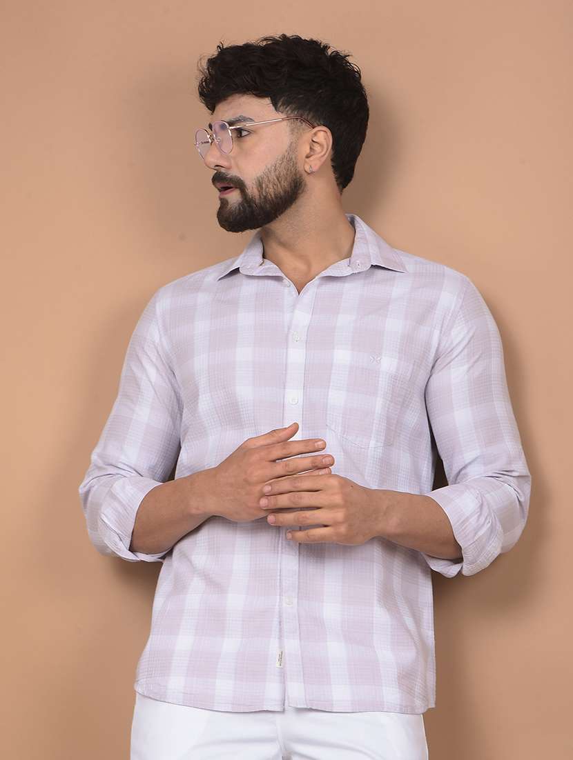 men long sleeves checkered casual shirt