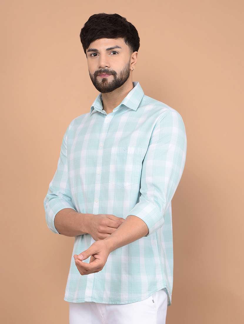 men long sleeves checkered casual shirt