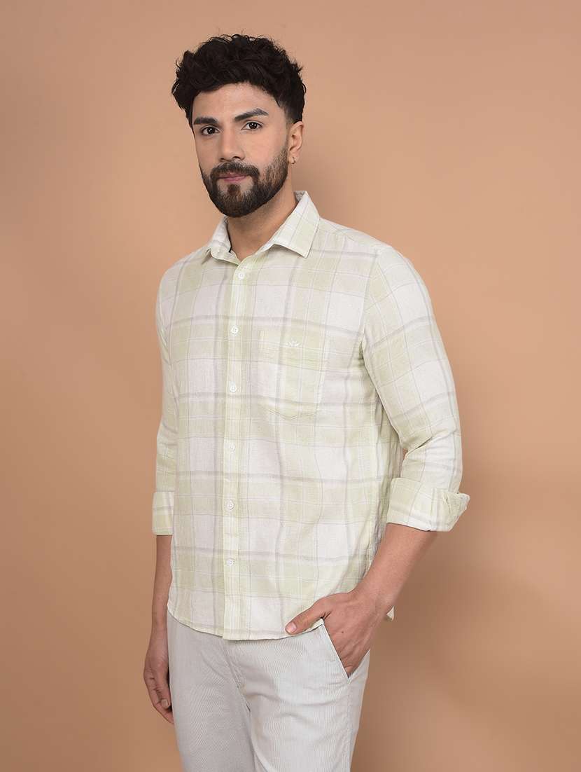 men long sleeves checkered casual shirt