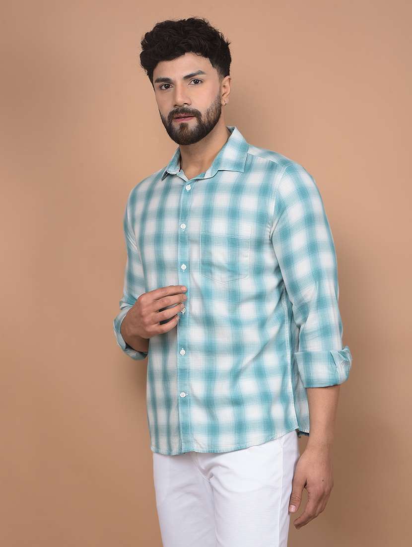 men long sleeves checkered casual shirt