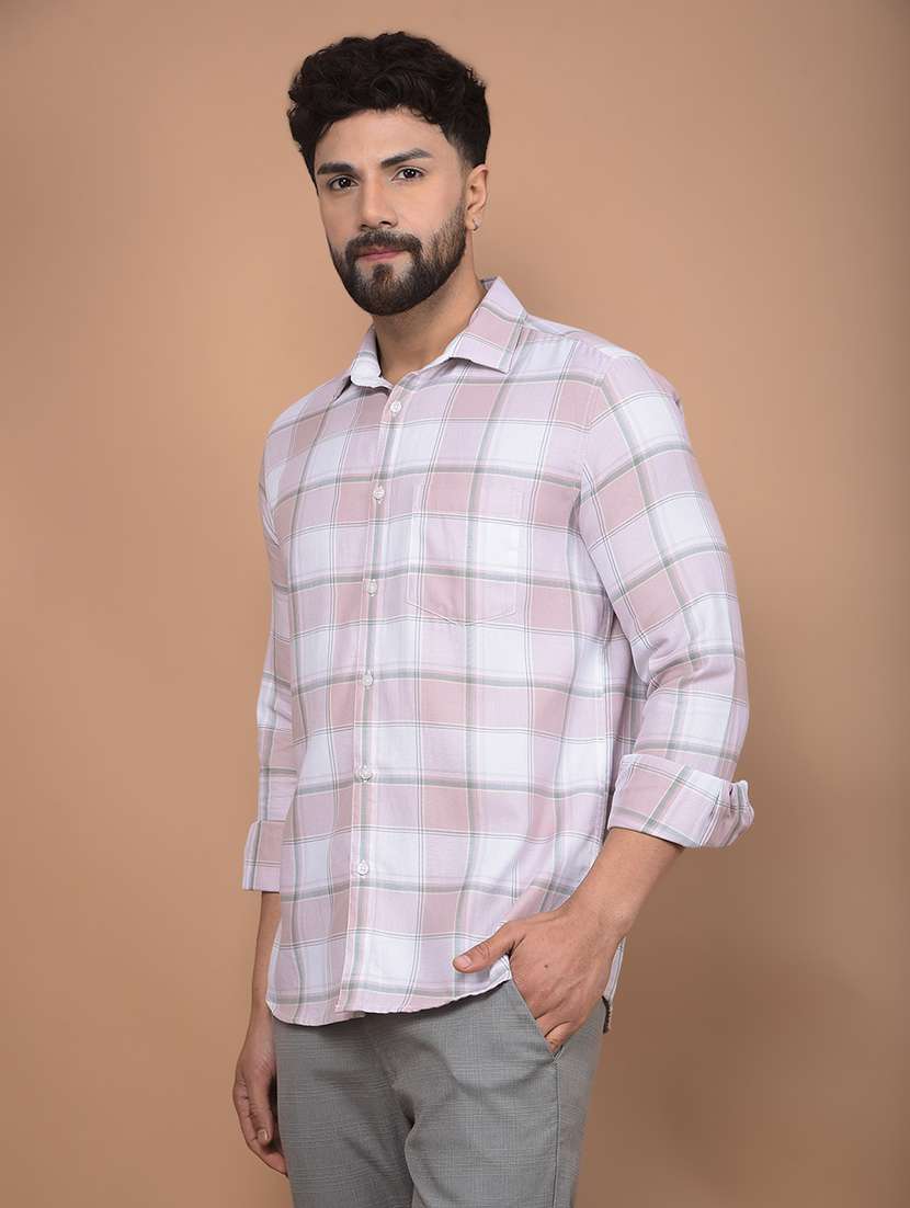 men long sleeves checkered casual shirt