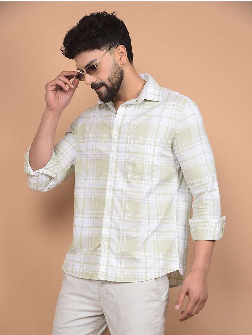 men long sleeves checkered casual shirt