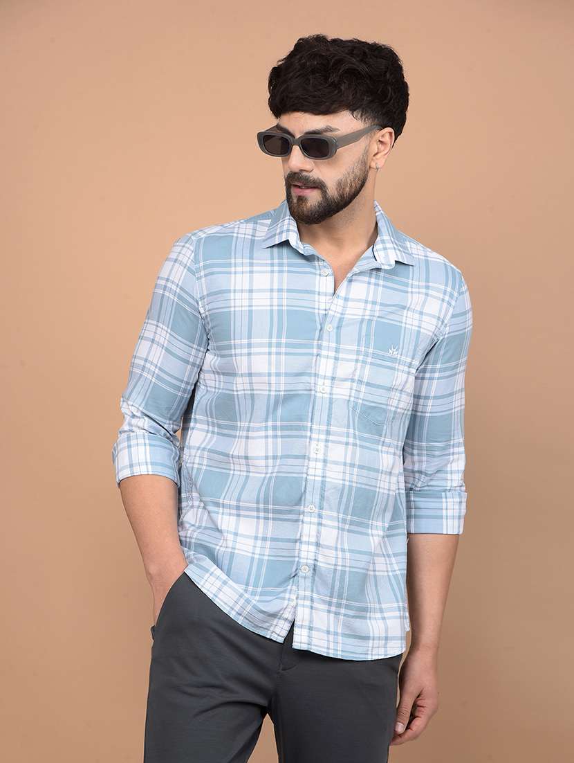men long sleeves checkered casual shirt