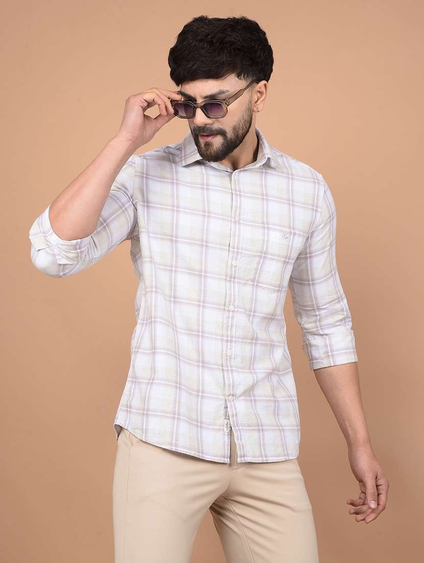 men long sleeves checkered casual shirt