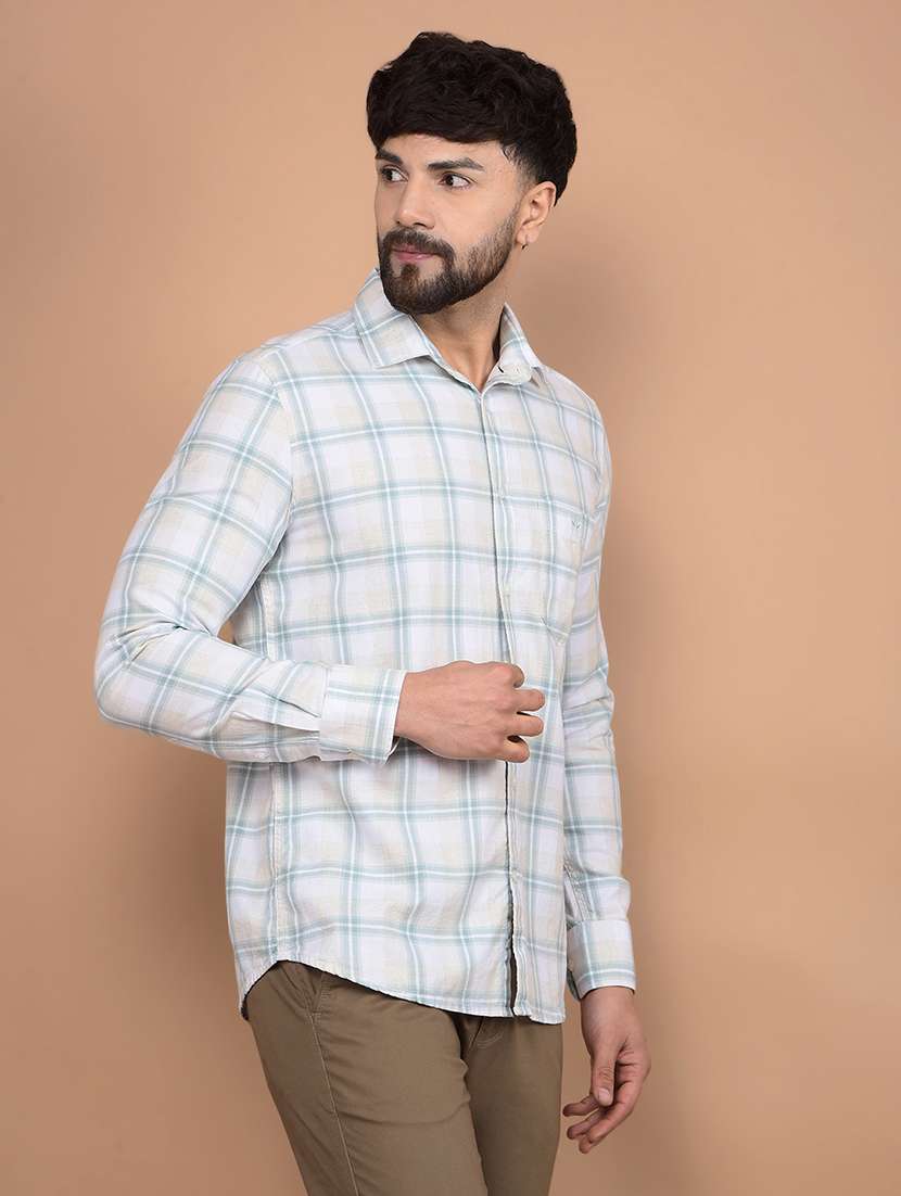 men long sleeves checkered casual shirt