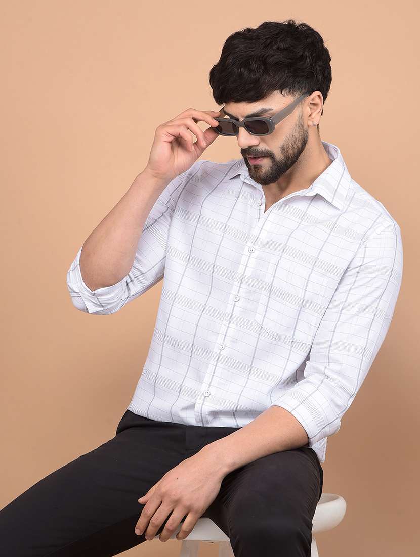 men long sleeves checkered casual shirt - 21716296 -  Standard Image - 3