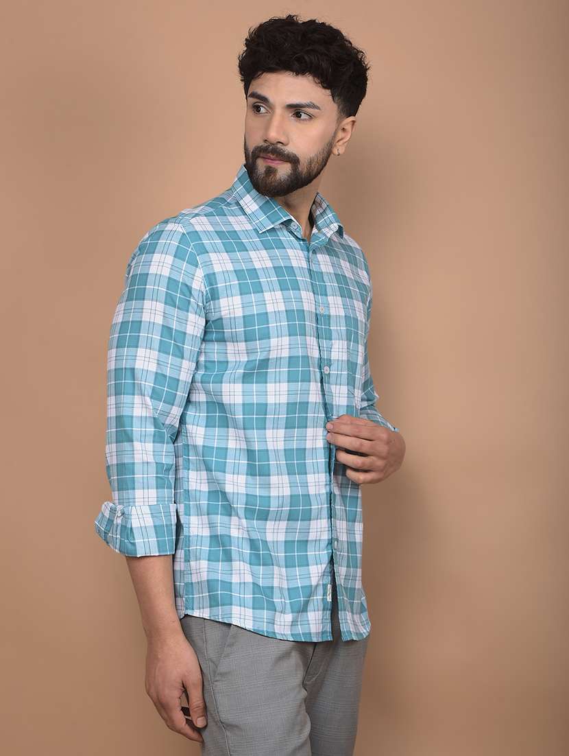 men long sleeves checkered casual shirt