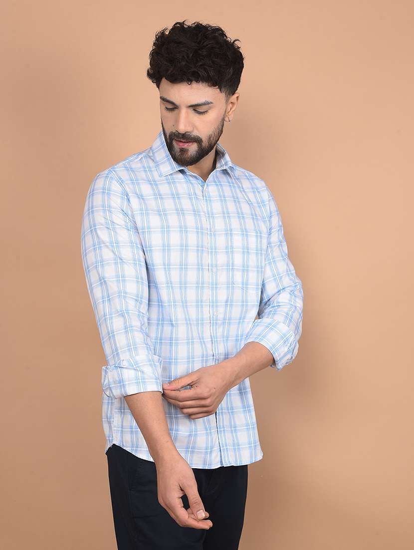 men long sleeves checkered casual shirt