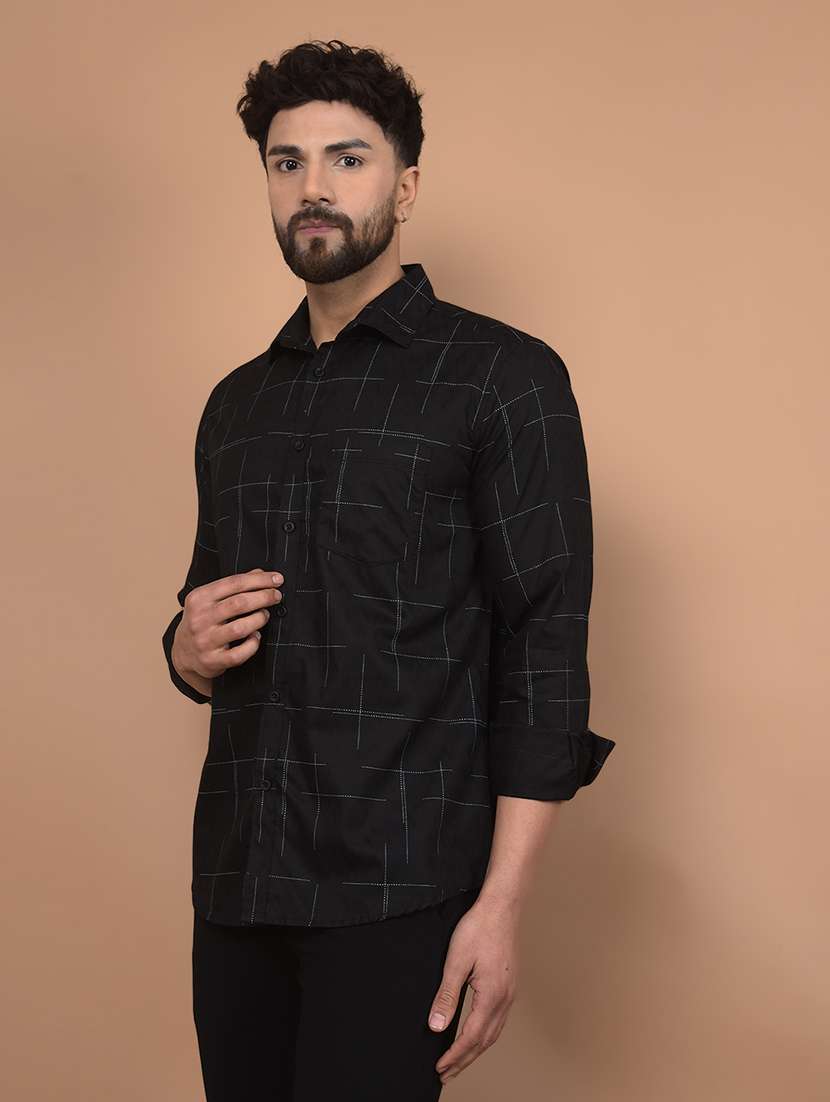men long sleeves printed casual shirt
