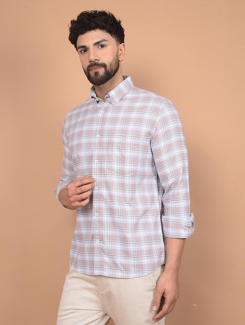 men long sleeves checkered casual shirt