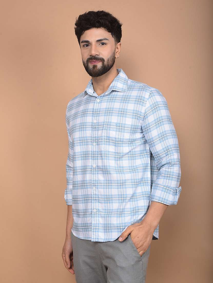 men long sleeves checkered casual shirt