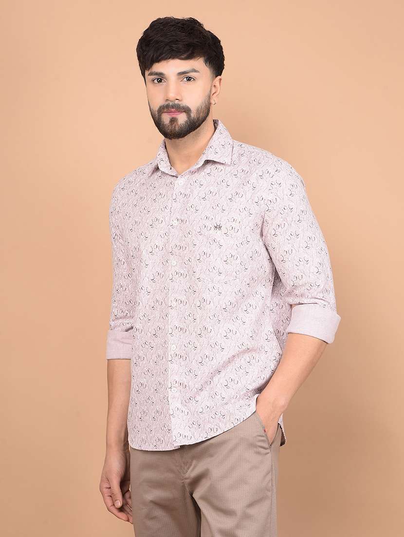 men long sleeves printed casual shirt