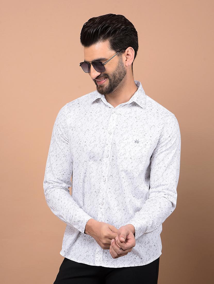 men long sleeves printed casual shirt